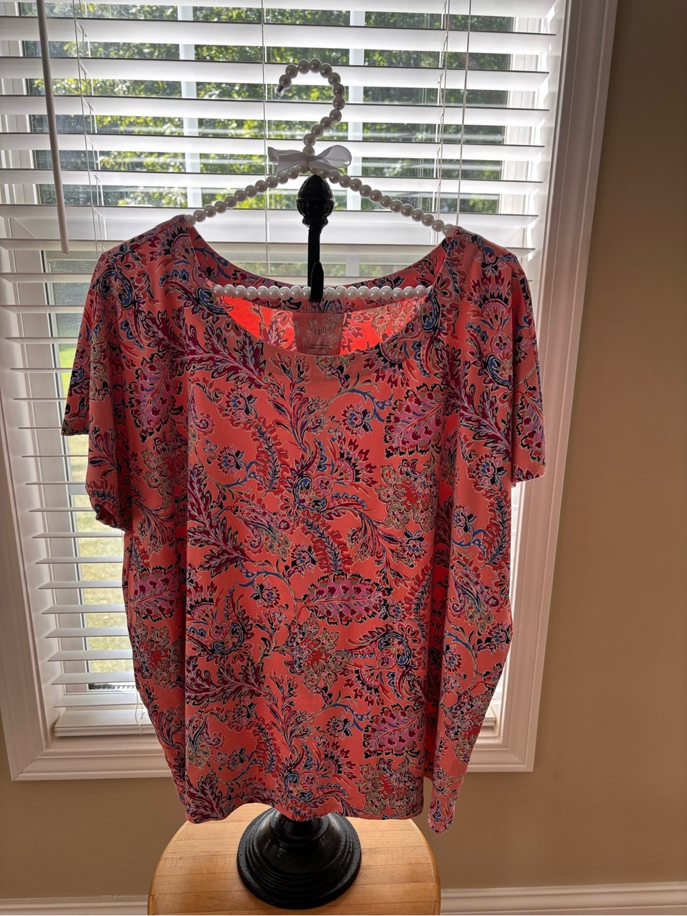 J. Jill Coral-Pink Paisley Scoop Neck Short Sleeve Top